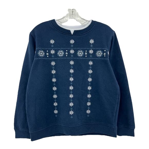 Feathers MEDIUM Y2K Womens Blue Embroidered Snowflake Holiday Sweater - Picture 1 of 8